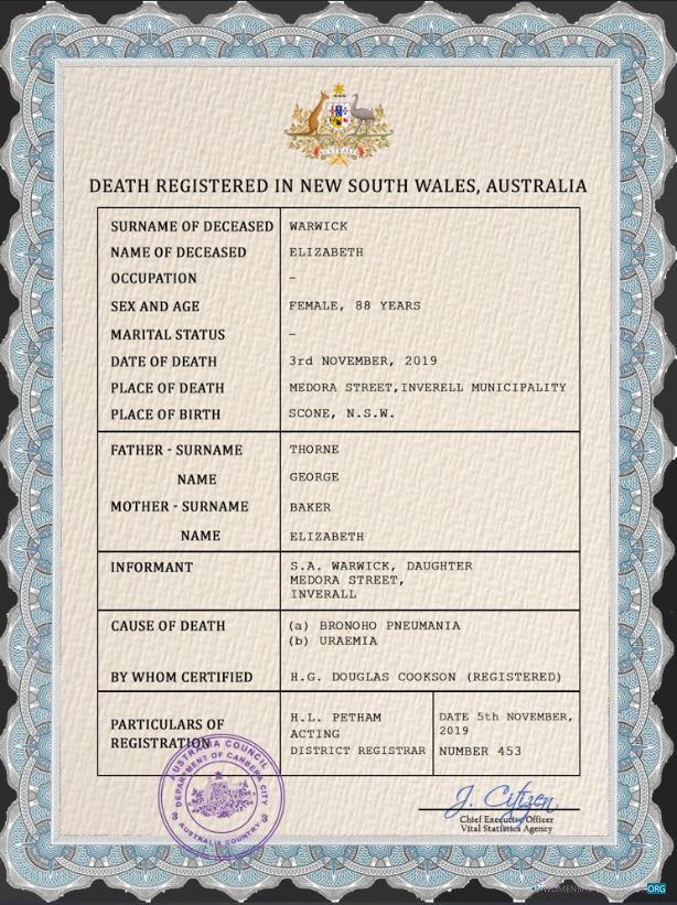 Download Australia vital record death certificate PSD template Photoshop template